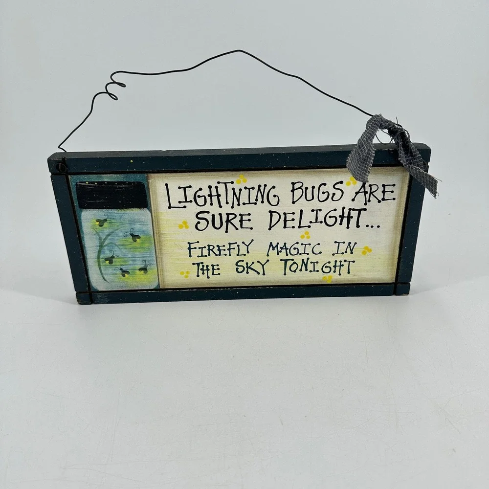 Primitive Wooden Lightning Bug Firefly Magic Wall Hanging Sign Mason Jar Decor